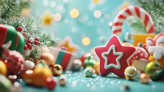 Festliche Weihnachtsdekoration in türkisem Bokeh kostenlos herunterladen