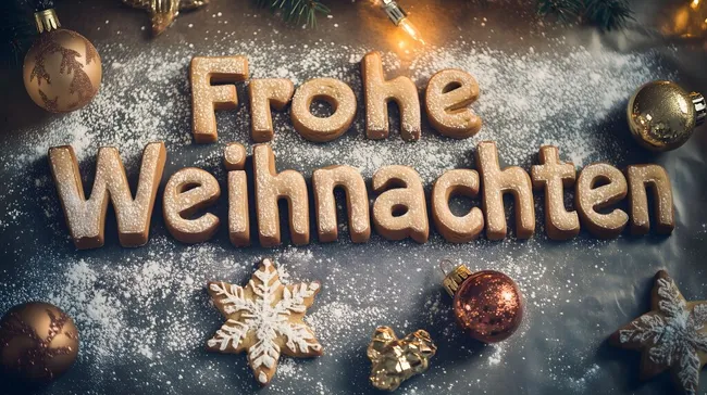 Festliche Weihnachtsdekoration mit Keksen und Schnee