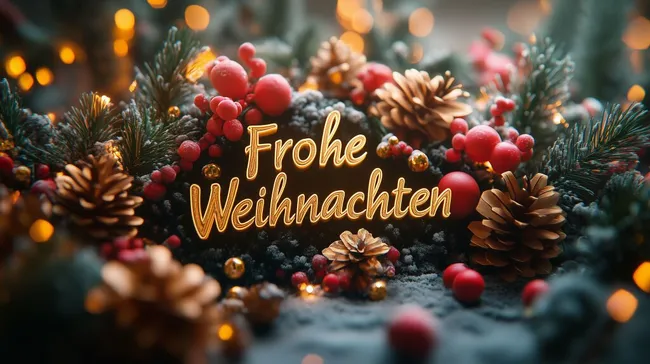 Festliche Weihnachtsdekorationen mit Beeren und Tannenzapfen