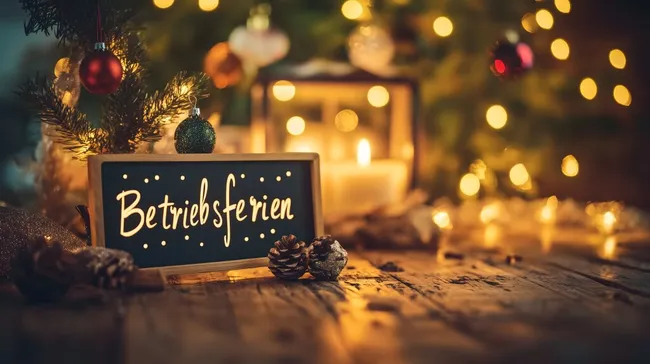 Festliche Weihnachtsdekorationen mit Betriebsferien-Hinweis