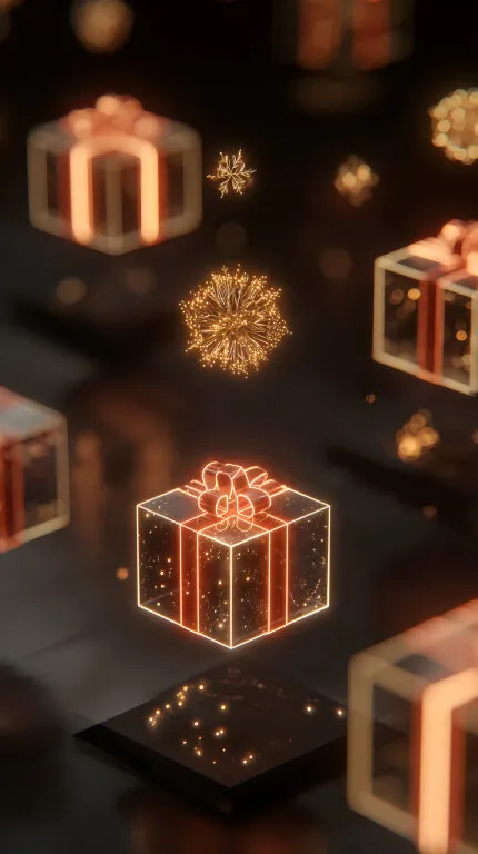 Festliche Weihnachtsgeschenke und leuchtende Schneeflocken