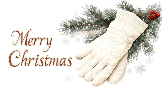 Festliche Weihnachtsgrüße mit Handschuh und Tannenzweig