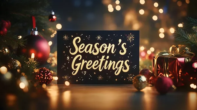 Festliche Weihnachtsgrußkarte mit Dekorationen