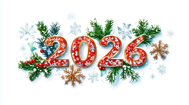 Festliche Weihnachtsillustration mit Zahlen für 2026