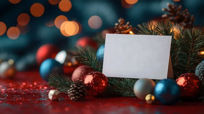 Festliche Weihnachtskomposition mit Zweigen und Kugeln