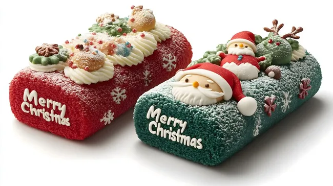 Festliche Weihnachtskuchenrollen in Rot und Grün