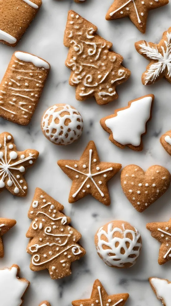Festliche Weihnachtsplätzchen auf Marmortischplatte