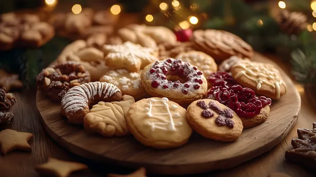 Festliche Weihnachtsplätzchen mit Dekorationen