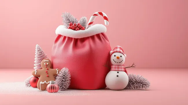 Festliche Weihnachtsszene mit Schneemann und Lebkuchen