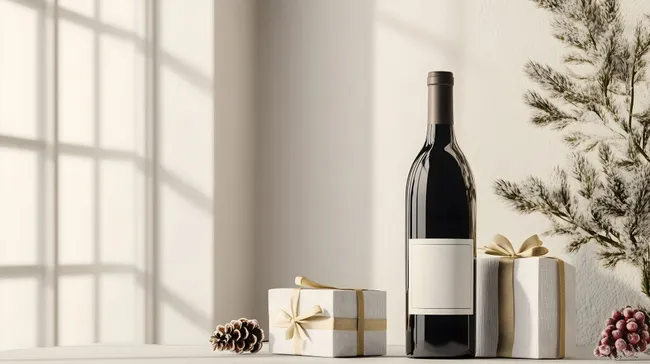 Festliche Weinprobe mit Geschenkbox und Dekor