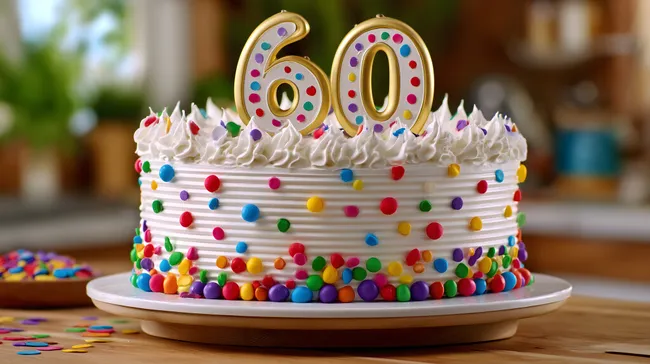 Festlicher 60. Geburtstagskuchen mit bunter Dekoration