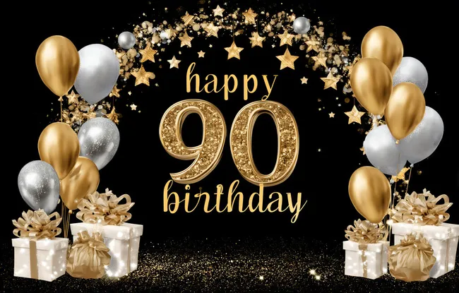 Festlicher 90. Geburtstag - Goldene Zahlen, Geschenke und Ballons