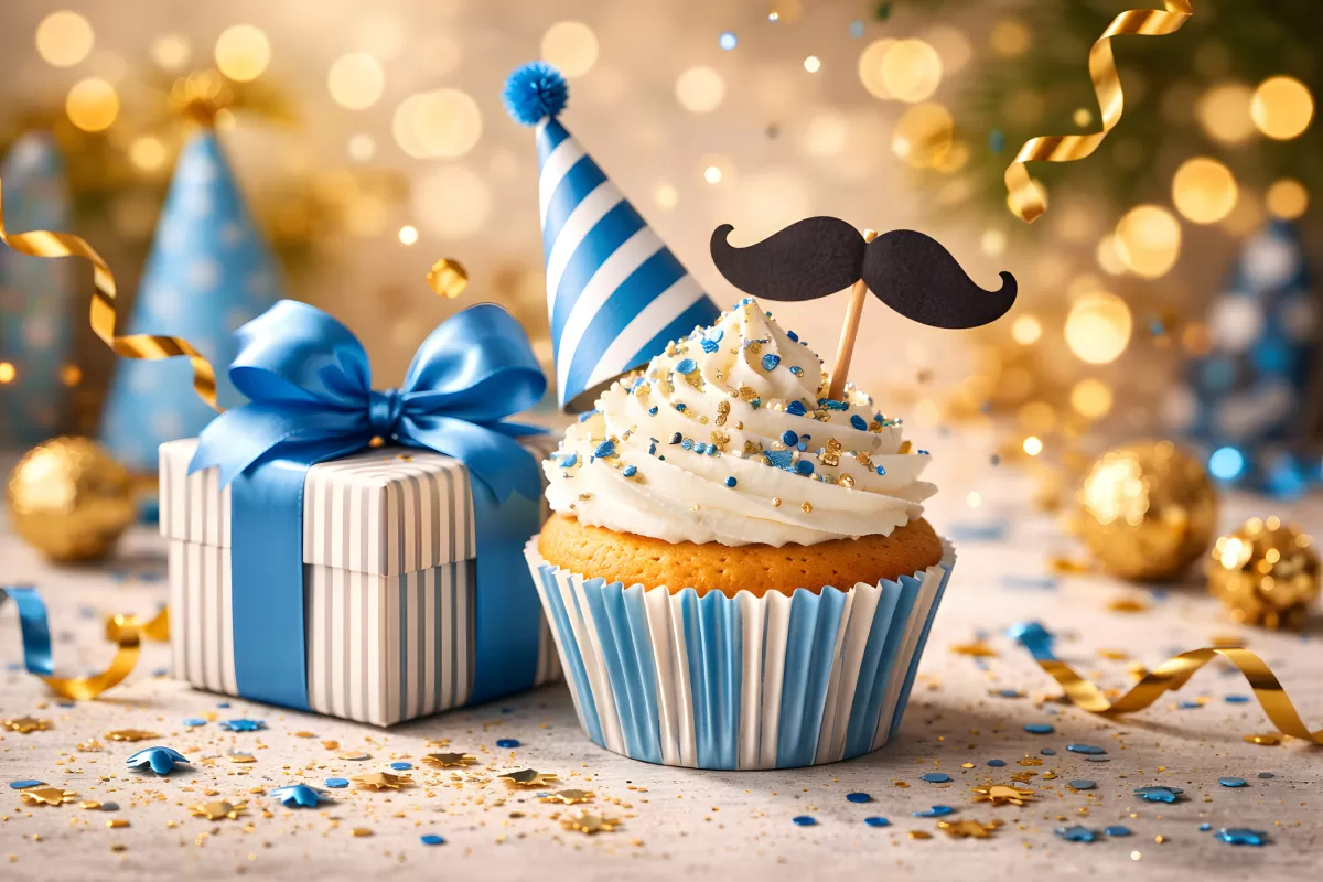 Festlicher Geburtstagskuchen mit dekorativer Verpackung