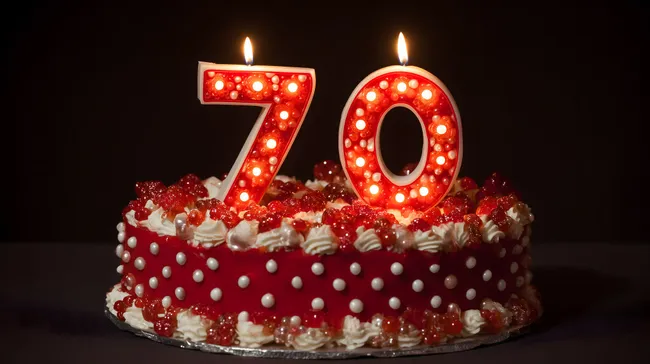 Festlicher Geburtstagskuchen mit Ziffern-Kerzen zum 70.