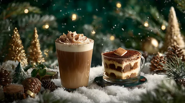 Festlicher Kaffee und Dessert im winterlichen Ambiente