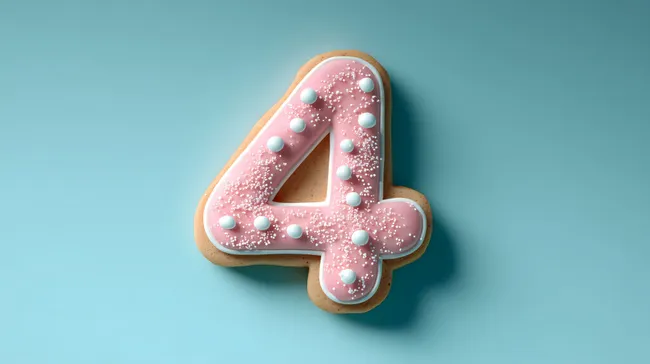 Festlicher Lebkuchen-Buchstabe 4 mit rosa Glasur