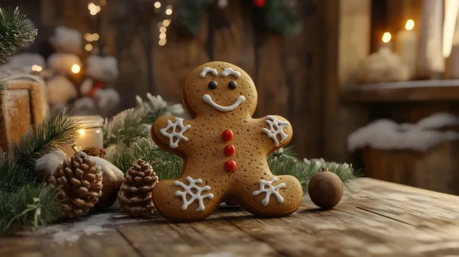 Festlicher Lebkuchenmann mit Weihnachtsdekor