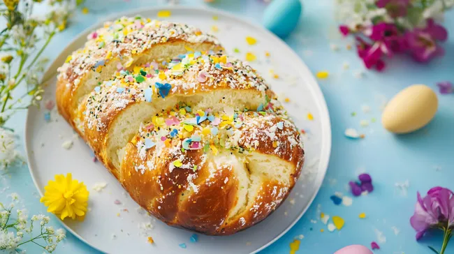 Festlicher Osterkranz mit bunter Zuckerdekoration