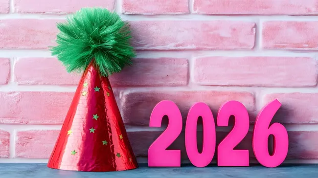 Festlicher Paryhut und Dekoration für 2026