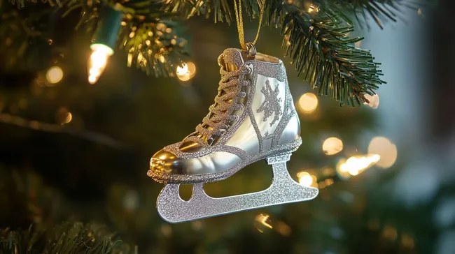 Festlicher Schlittschuh-Christbaumschmuck in Silber und Gold