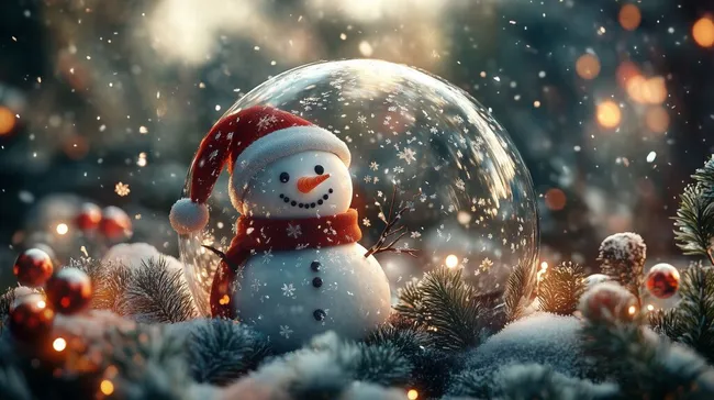 Festlicher Schneemann in winterlicher Schneekugel