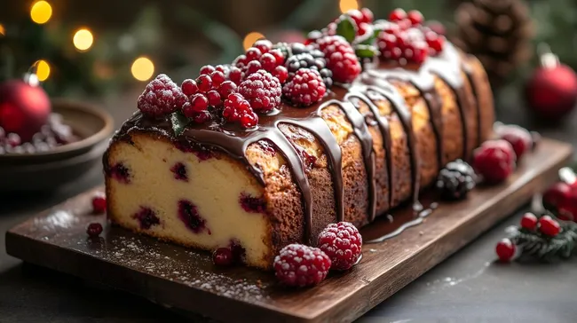 Festlicher Schokoladenkuchen mit roten Beeren