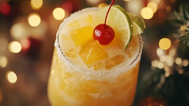 Festlicher Tropischer Mai Tai Cocktail mit Limette und Kirsche