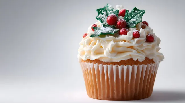 Festlicher Weihnachts-Cupcake mit Sahne und Beeren