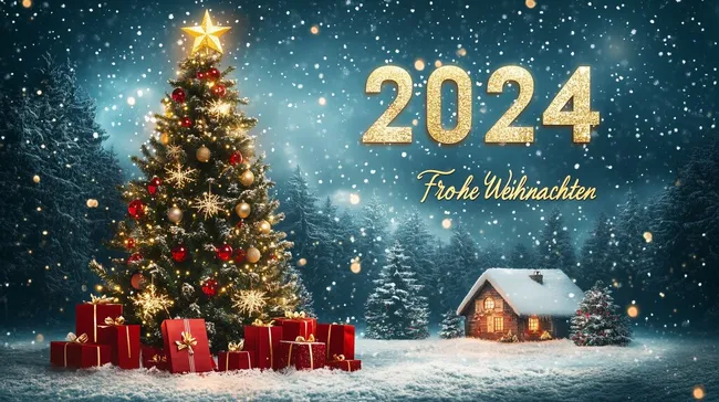 Festlicher Weihnachtsbaum mit goldenen Zahlen 2024