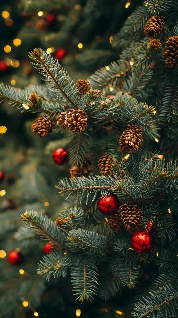 Festlicher Weihnachtsbaum mit Kegeln und Kugeln