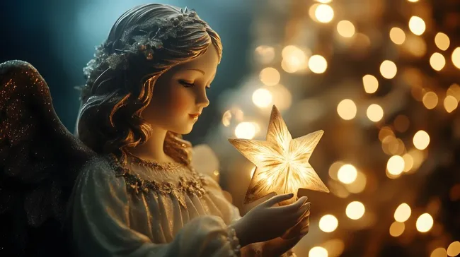 Festlicher Weihnachtsengel mit leuchtendem Stern