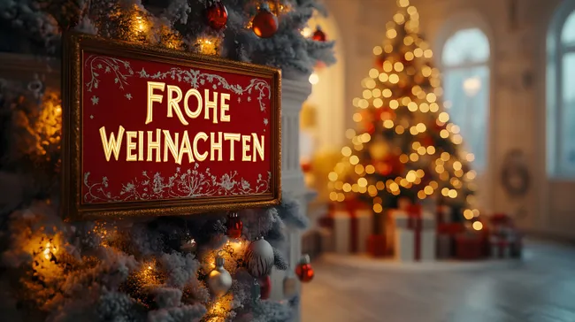 Festlicher Weihnachtsgruß mit goldenem Schild