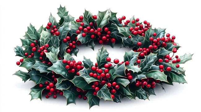 Festlicher Weihnachtskranz mit roten Beeren und Blättern
