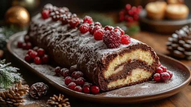 Festlicher Weihnachtskuchen mit Schoko-Glasur und Beeren