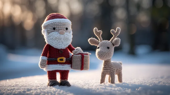 Festlicher Weihnachtsmann mit Rentier im Schnee