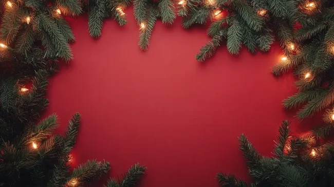 Festlicher Weihnachtsrahmen mit grünen Tannenzweigen und funkelnden Lichtern