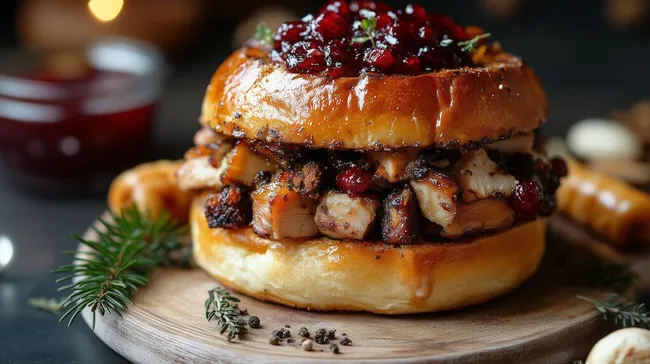Festliches Brioche-Sandwich mit Truthahn und Cranberries