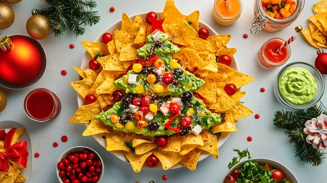 Festliches Nacho-Gericht mit Guacamole zu Weihnachten