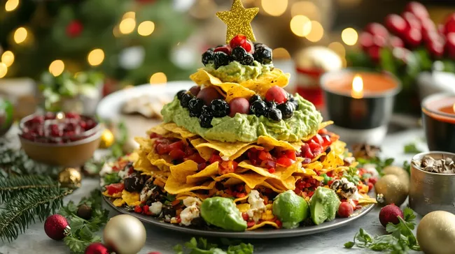 Festliches Nacho-Weihnachtsgebäck mit bunten Toppings
