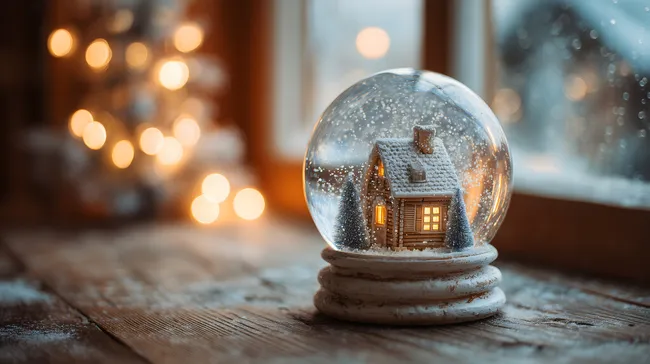 Festliches Winterhaus in Schneekugel