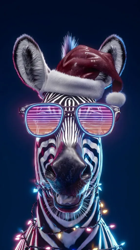 Festliches Zebra mit neonleuchtender Partybrille