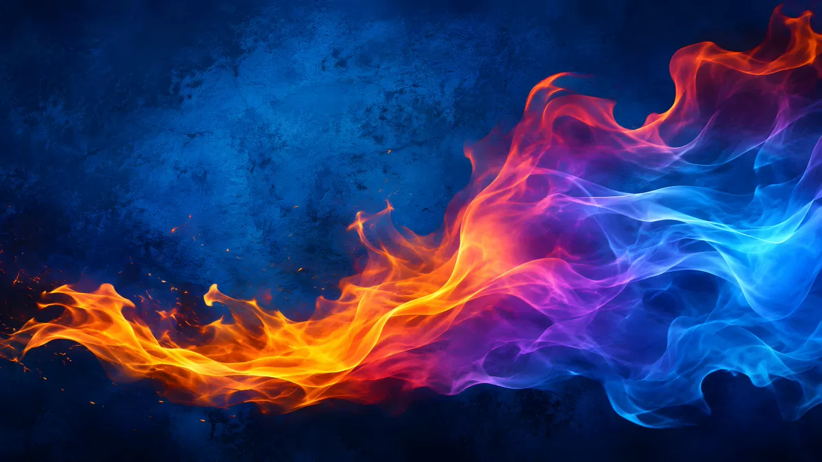 Feuer und Eis in orangefarbenen und blauen Flammen