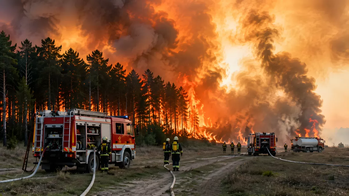 Feuerwehr kämpft gegen massiven Waldbrand im Forst