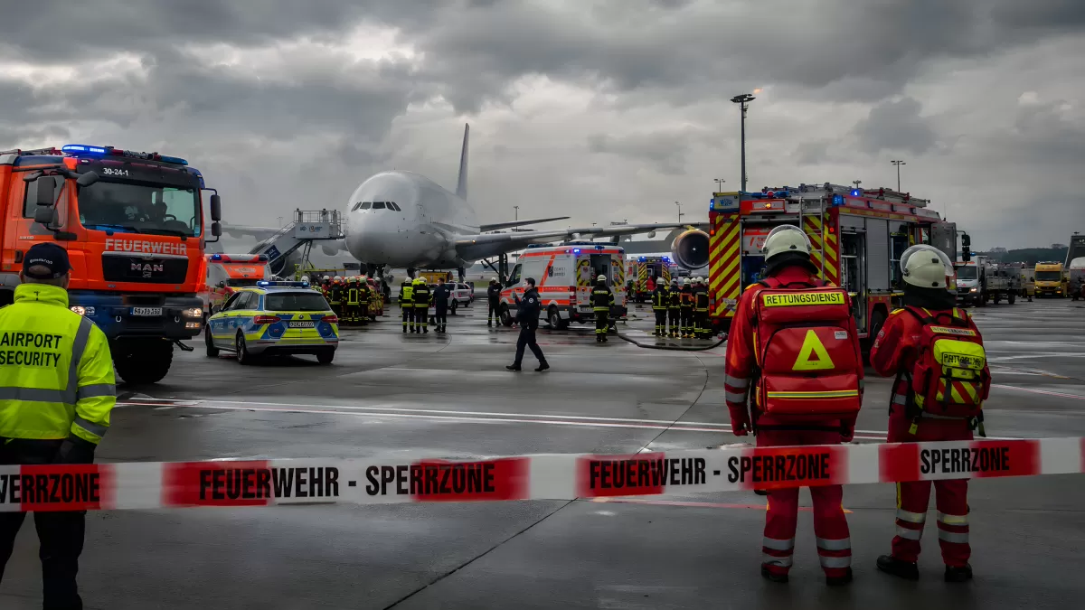 Feuerwehreinsatz am Flughafen mit Großflugzeug