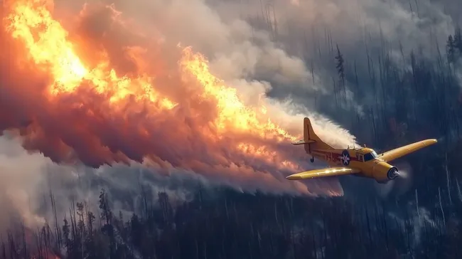 Feuerwehrflugzeug im Einsatz gegen lodernden Waldbrand