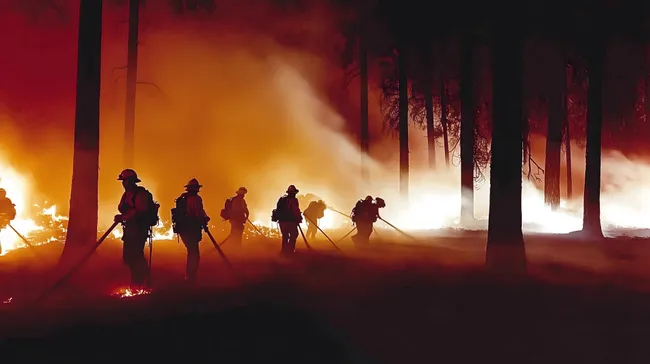 Feuerwehrkräfte beim Waldrandfeuer im Einsatz