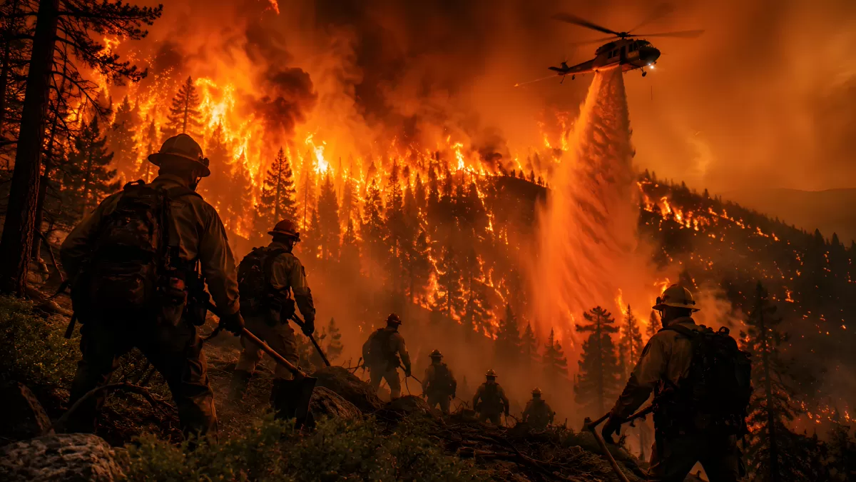 Feuerwehrleute kämpfen gegen riesigen Waldbrand