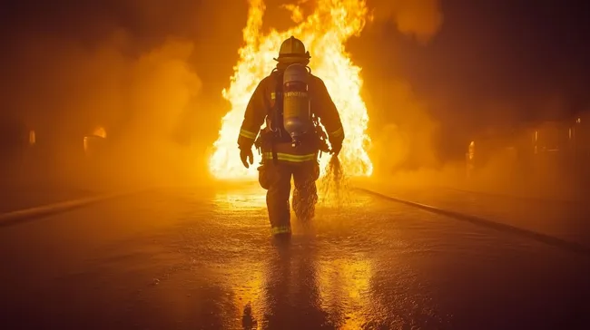 Feuerwehrmann im gefährlichen Einsatz bei Großbrand