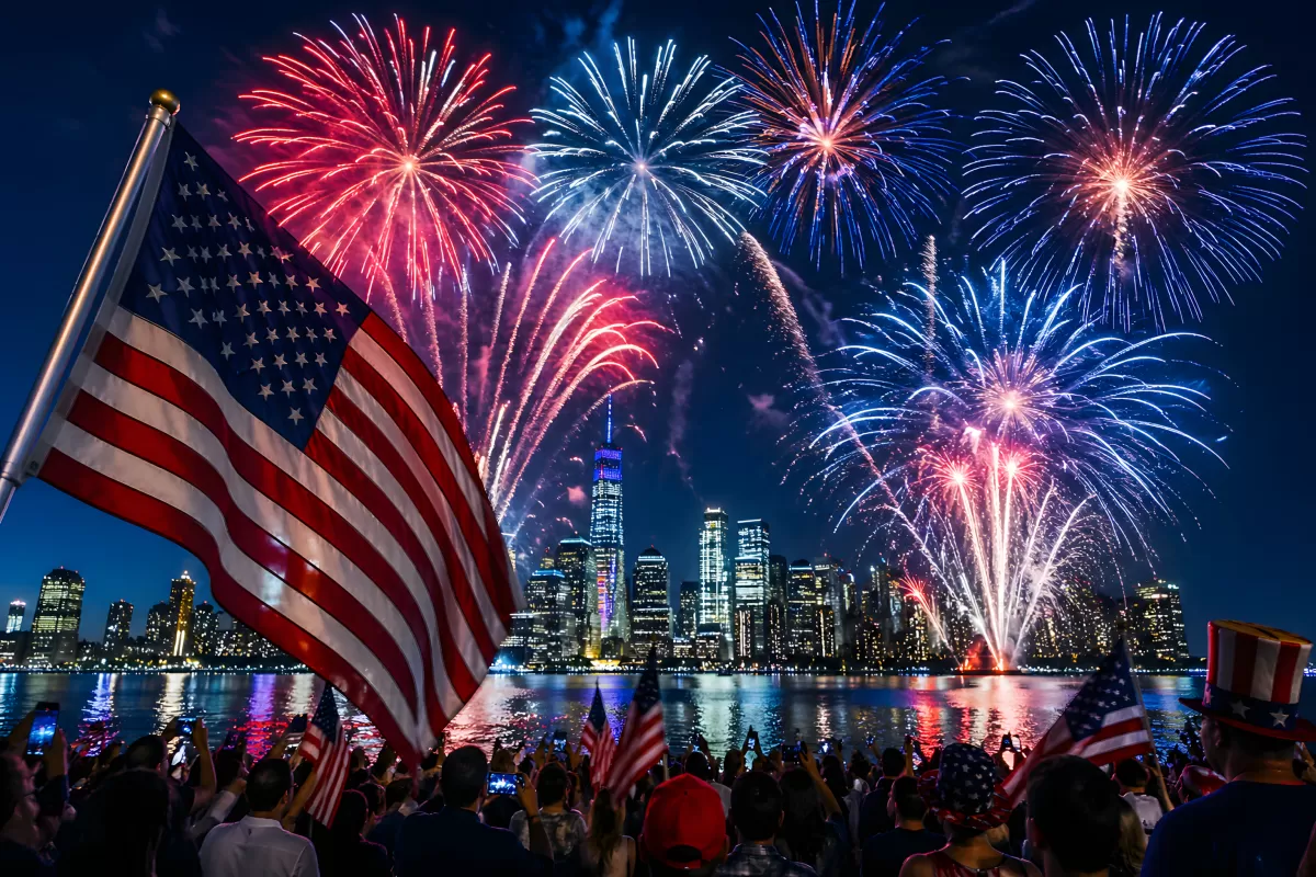 Feuerwerk über der Skyline von New York am 4. Juli