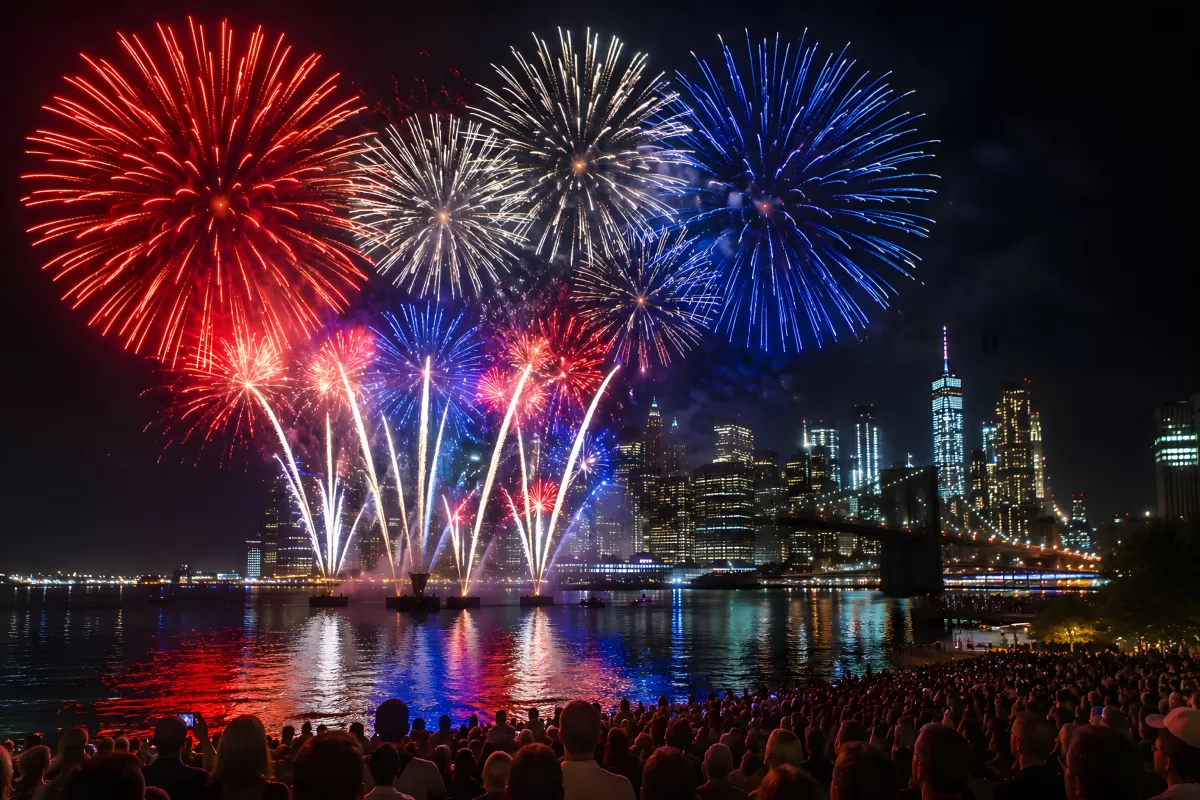 Feuerwerk über New York City am Hudson River